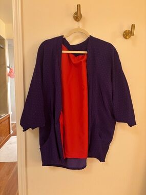 Purple Polka Dot Open-Front Jacket with Red Lining from Mexico